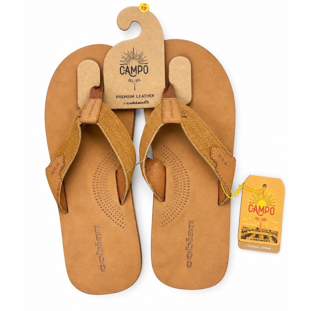 Cobian Lazo Campo Del Sol Mens Tan Premium Leather Flip Flop Sandals Size 12 NEW
